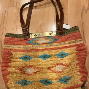 Patricia Nash Multicolor Woven Tote with Brown Straps